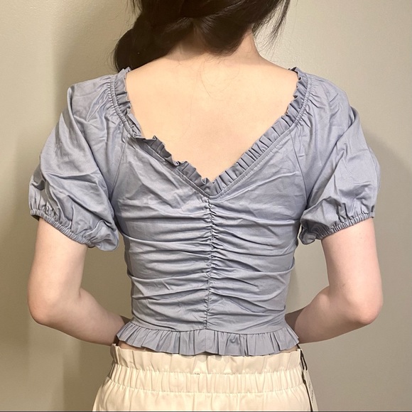 Blue Ruffled Top (could be worn off shoulder) - Picture 3 of 3